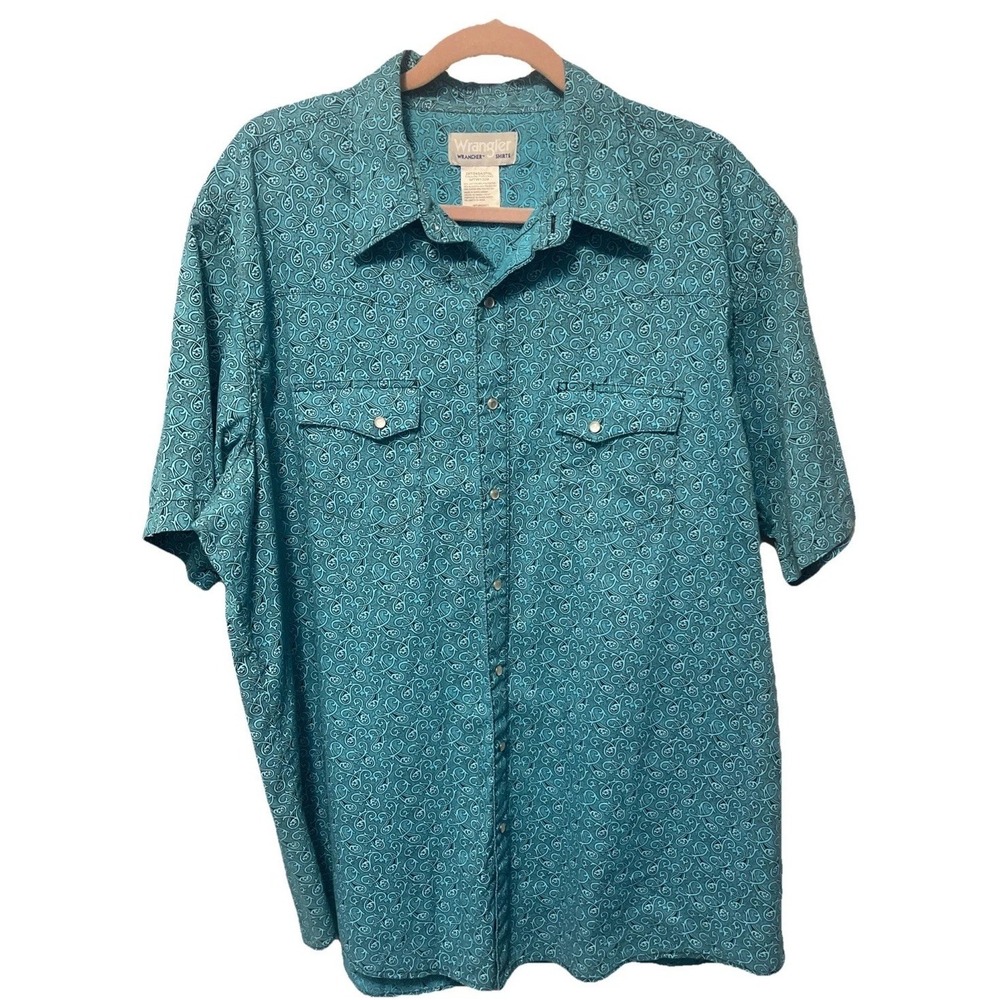 Wrangler Rancher Men's Short Sleeve Shirt Pearl Snaps  Teal 2XLT